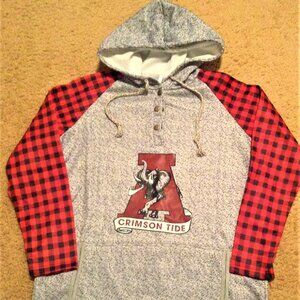 Alabama Crimson Tide Hoodie Gray Body with Red/Black Herringbone Sleeves Unisex